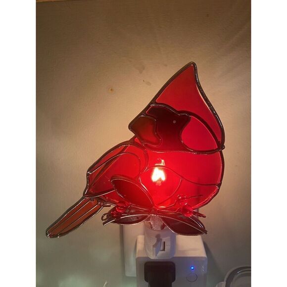 Cardinal On Branch Stained Glass Plug-In Nightlight New 4.5” - Picture 6 of 8